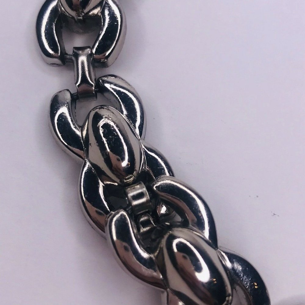 Solid Heavy Silver Tone Link Necklace Choker Coll… - image 2